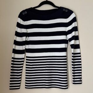 Tommy Hilfiger Women's Navy White Boatneck Knit Sweater Size M